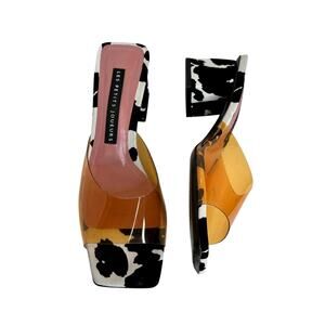 Les Petits Joueurs Fanny Orange PVC strap cow Print suede leather mules size 38
